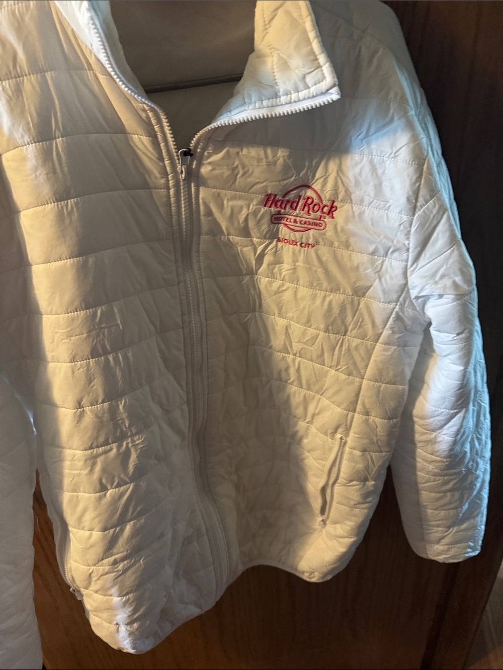 Hard Rock Cafe White Quilted Kids Puffer Jacket with Pink Logo